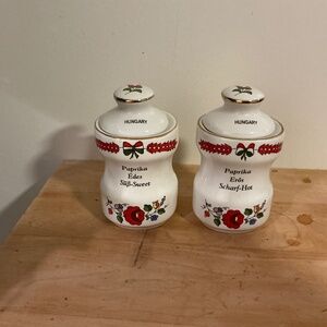 Vintage Hungarian Paprika Porcelain lidded jars Sweet and Hot
